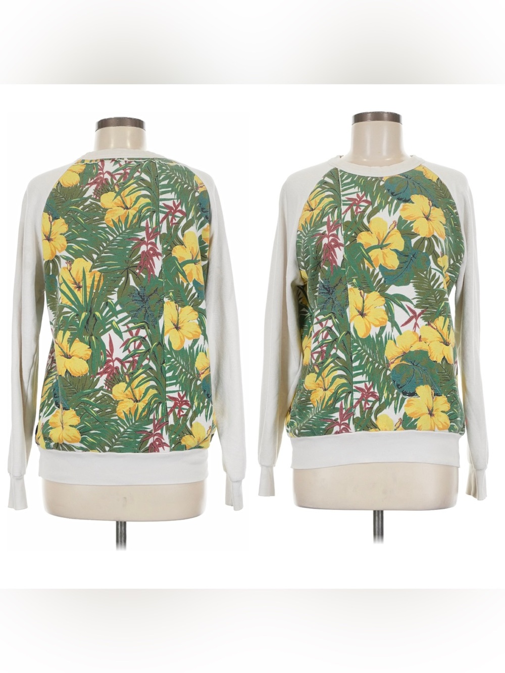 Aviator Nation Tropical Hibiscus Pullover - Yellow, Green Cream size medium VGUC - Picture 15 of 16